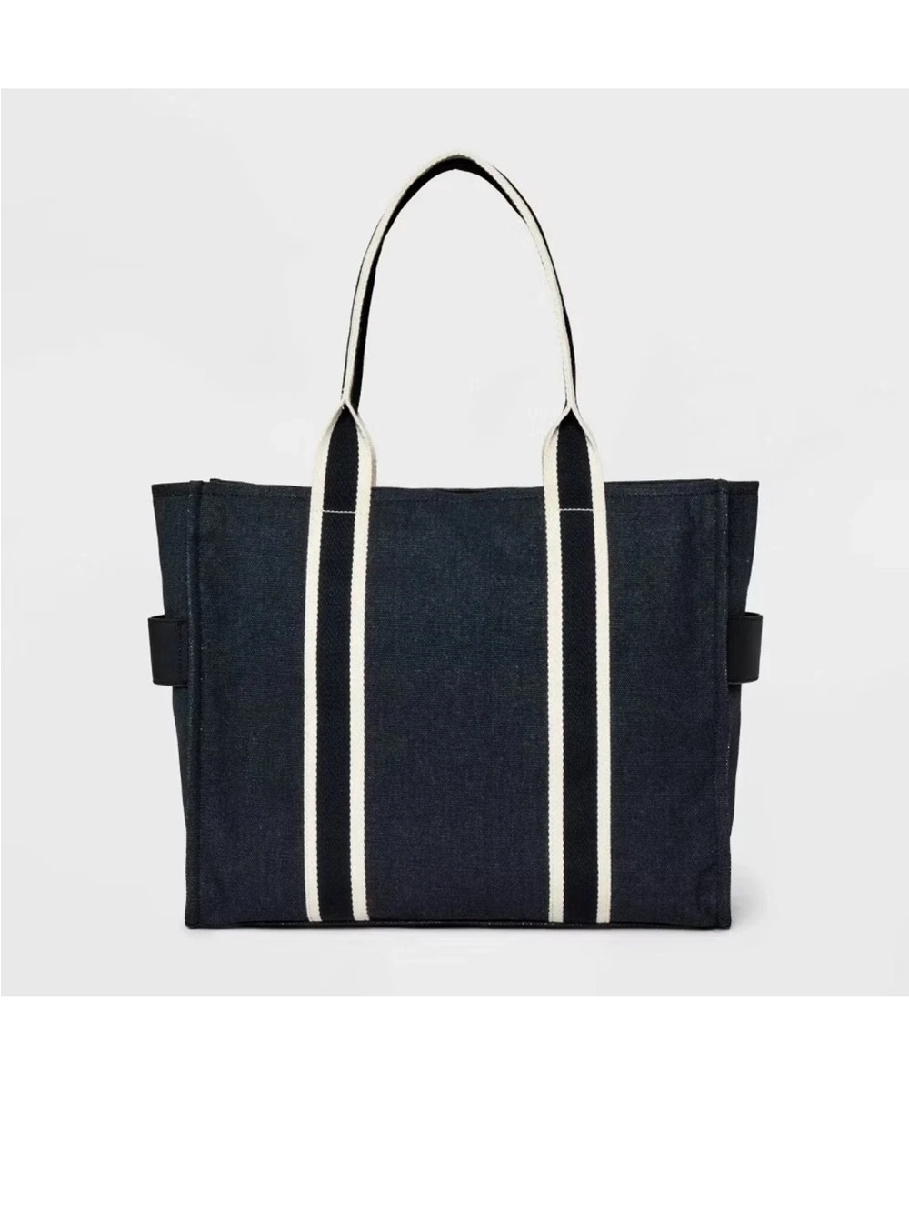 A New Day by Target Black Tote with Cream Vertical Stripes